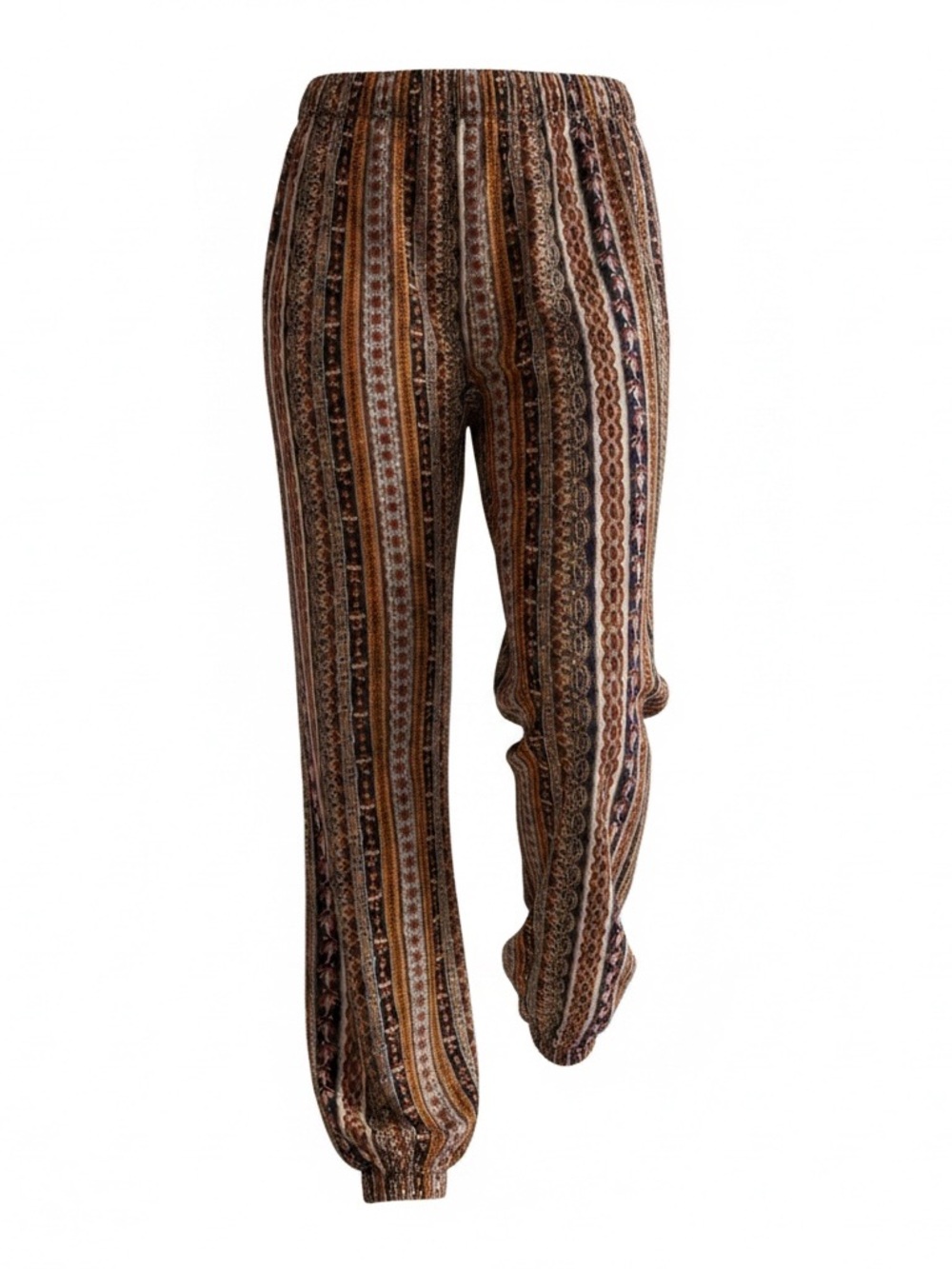 Boho Stripe Elastic-Waist Pants in Brown